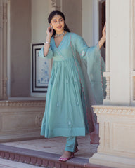 Blushing Green Embroidered Chanderi Suit Set