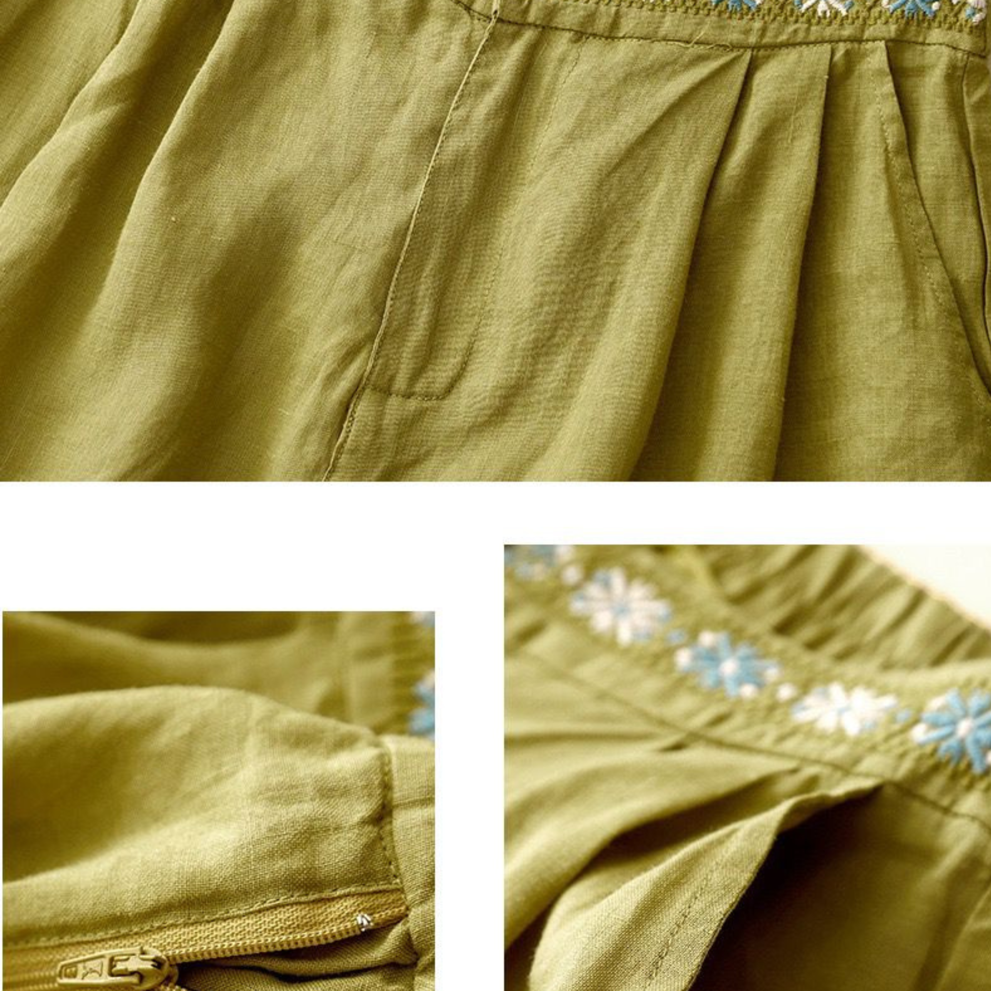 Pure Cotton Embroidered Shorts With Pocket