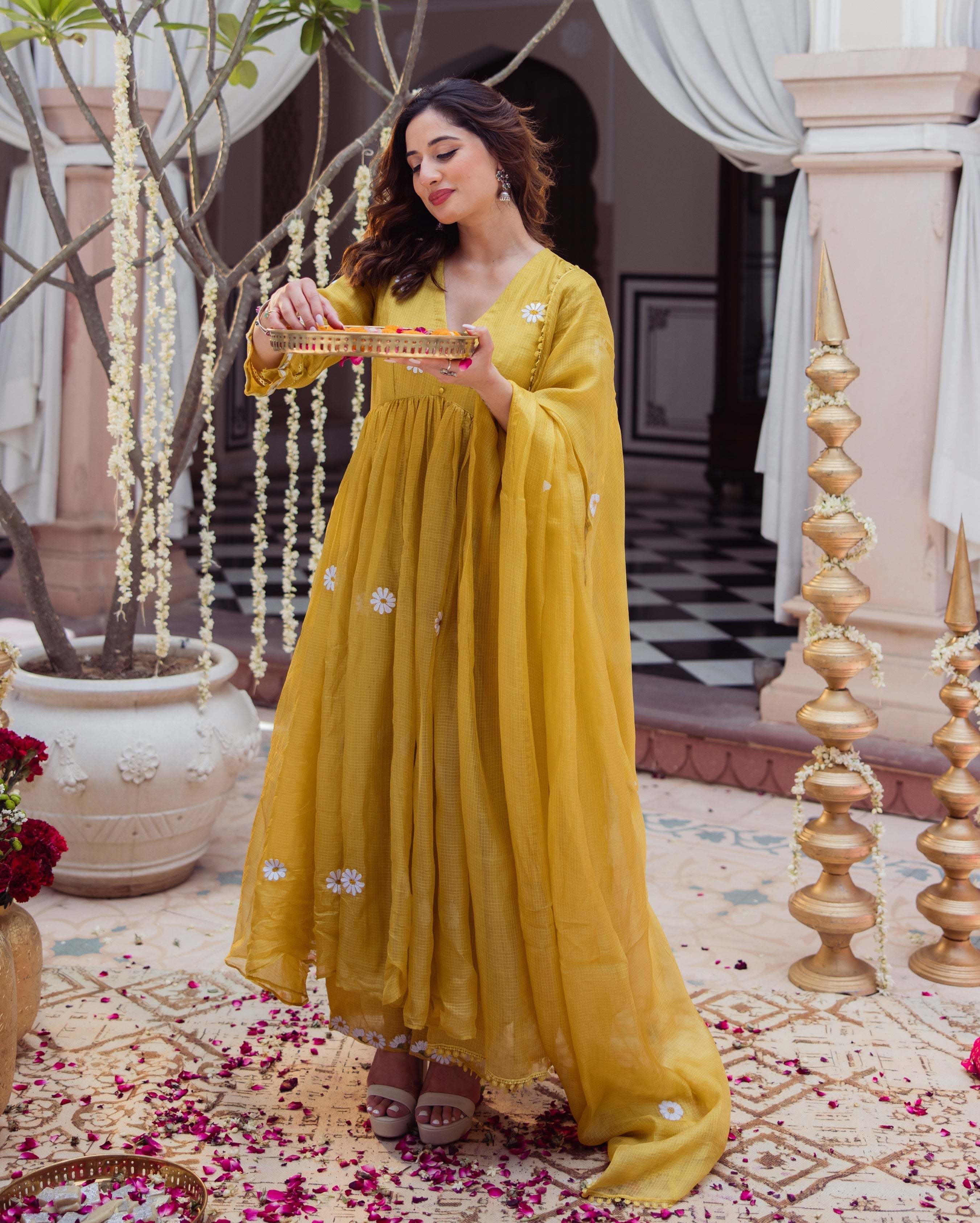 Golden Daisy Mustard Embroidered Doria Suit Set