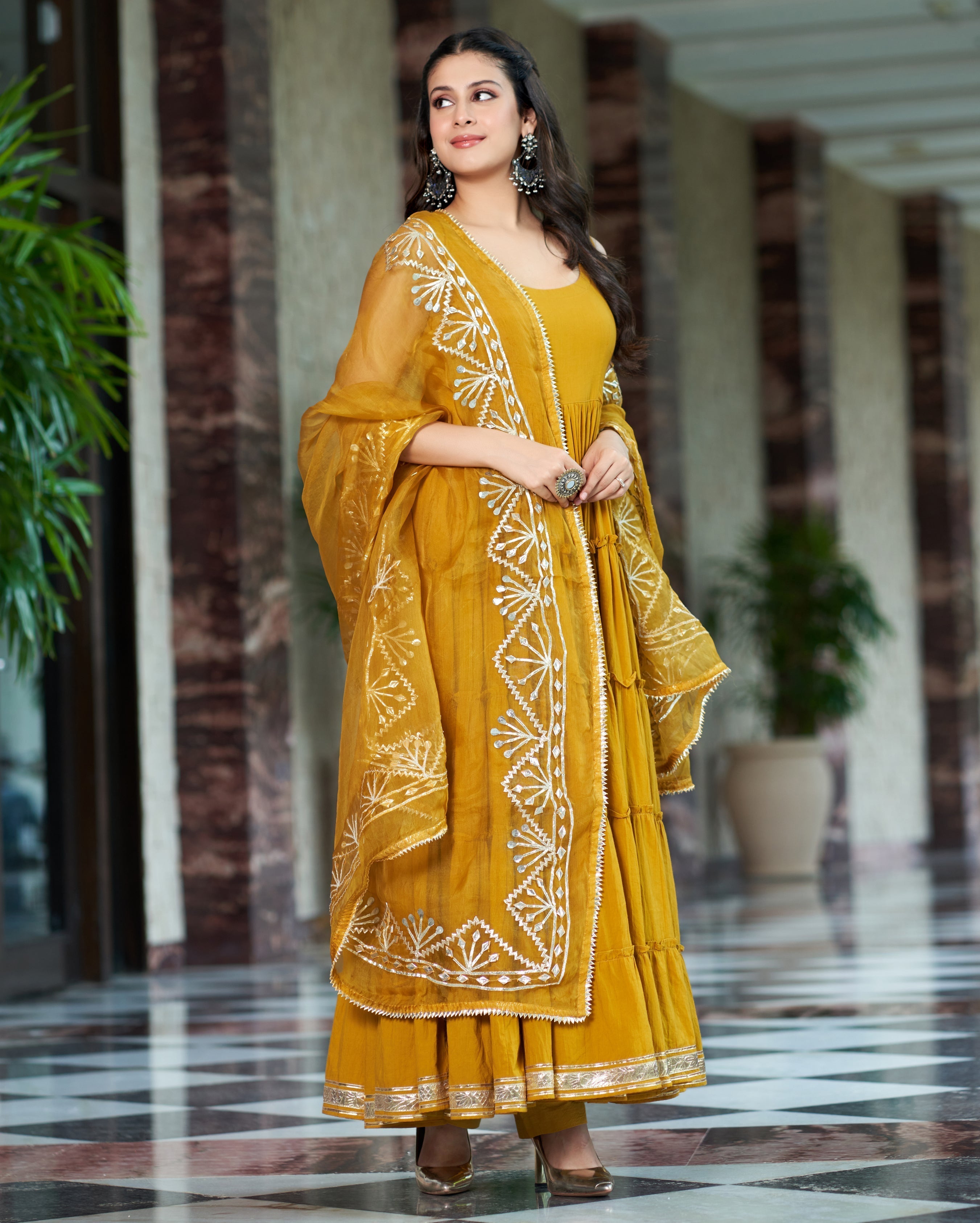 Mustard Yellow Gotapatti Cotton Suit Set