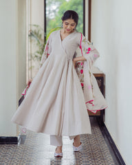 Canvas Grey Handpainted Cotton Suit Set