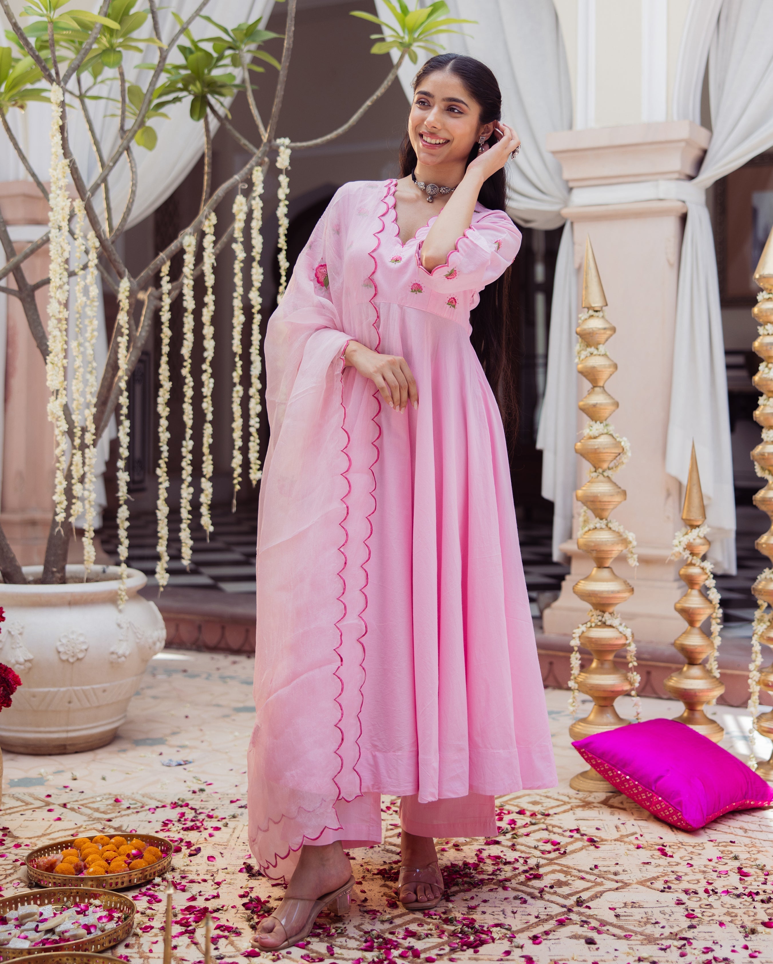 Candy Charm Pink Embroidered Cotton Suit Set