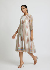 Elegant Shrug Dress with Heritage Prints and Kota Doria Overlay