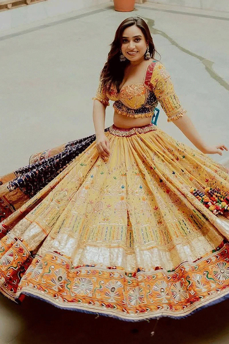 Latest Heavy Flair With Gamthi Work Chaniya Choli For Dandiya Night