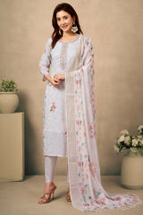 Cream & White Cotton Salwar Suit with Exquisite Floral & Sequin Detailing