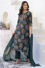 Stylish Bottle Green Viscose  Straight Salwar Suit with Floral Pattern
