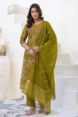 Stylish Green Straight Salwar Suit with Floral Pattern
