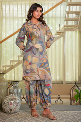 Grey Floral Print Rayon Co-Ord Set with Shirt Collar – Stylish & Comfortable Daily Wear