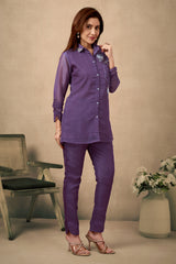 Yellow Floral Handwork Cotton Co-Ord Set – Top & Bottom