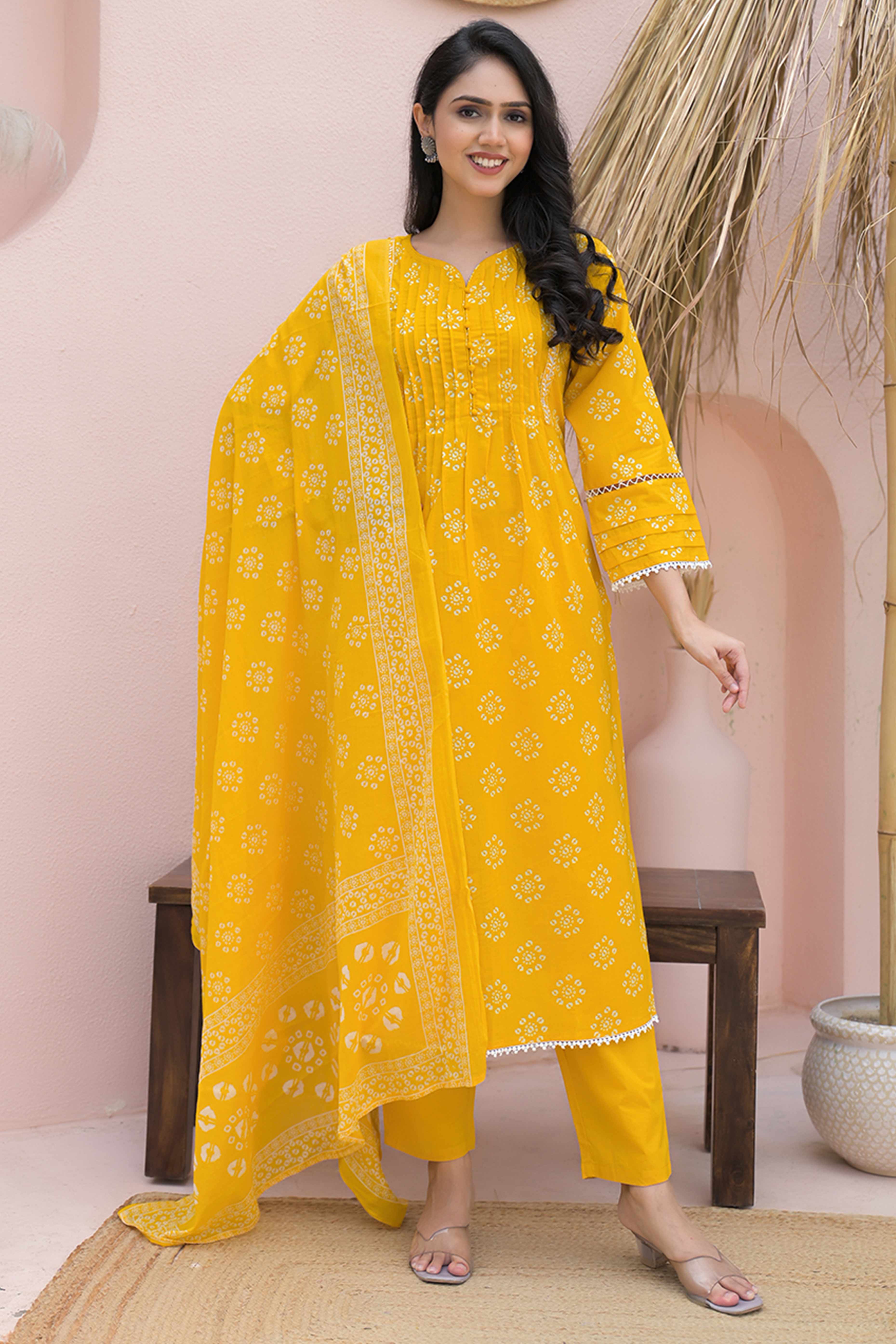 Lightweight Yellow Floral Print Straigth Salwar Suit for Effortless Daywear