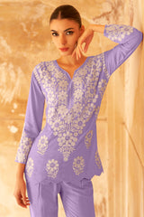 Deep Purple Rayon Co-Ord Set with Floral Embroidery – Elegant & Comfortable Everyday Wear