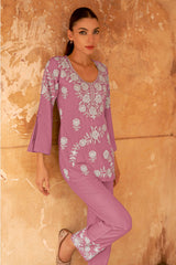 Pink Floral Embroidered Rayon Co-Ord Set – Elegant & Comfortable Everyday Wear