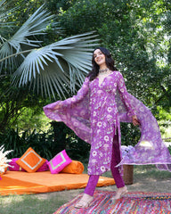 Iris Bloom Purple Printed Georgette Suit Set