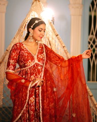 Aanchal Orange Printed Chanderi Suit Set