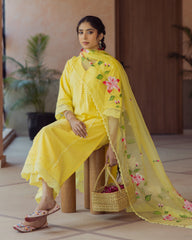 Garden Yellow Handpainted Chanderi Suit Set