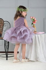 Tea Time Violet Elegance One-Shoulder Girls Party Dress