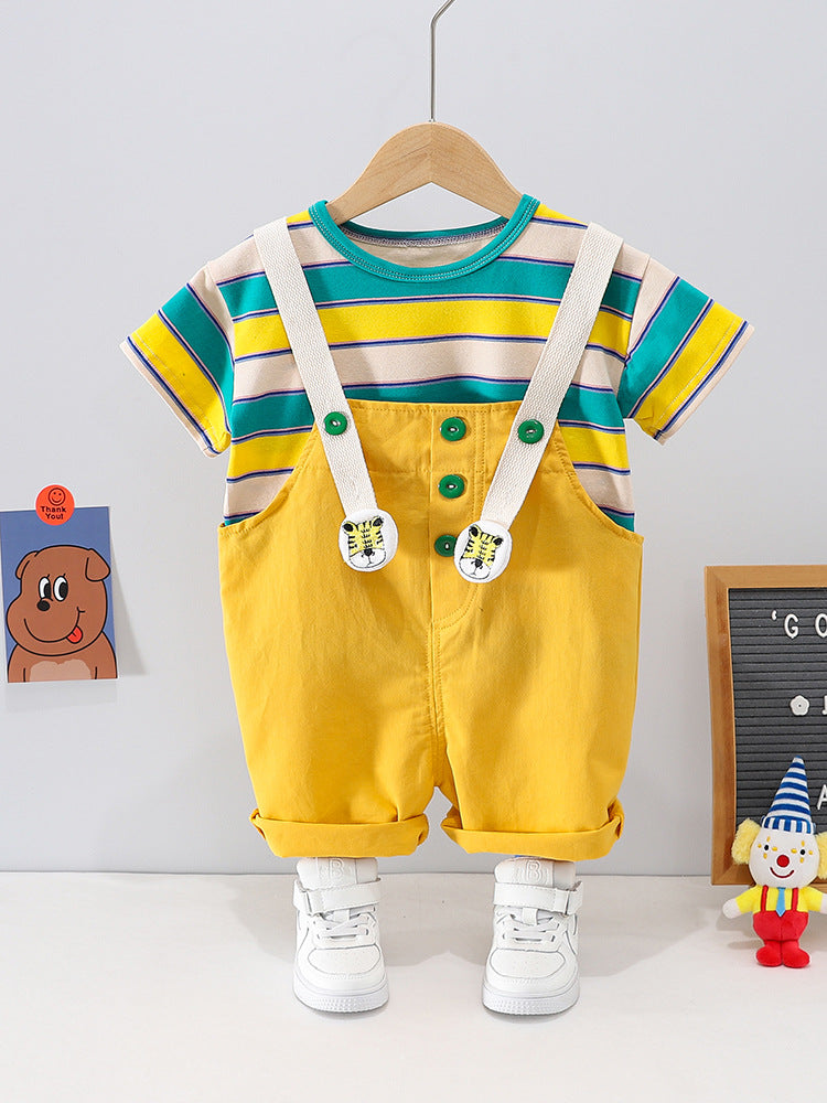 Striped Cotton Dungaree Set for Baby Boys & Girls – Casual Outfit