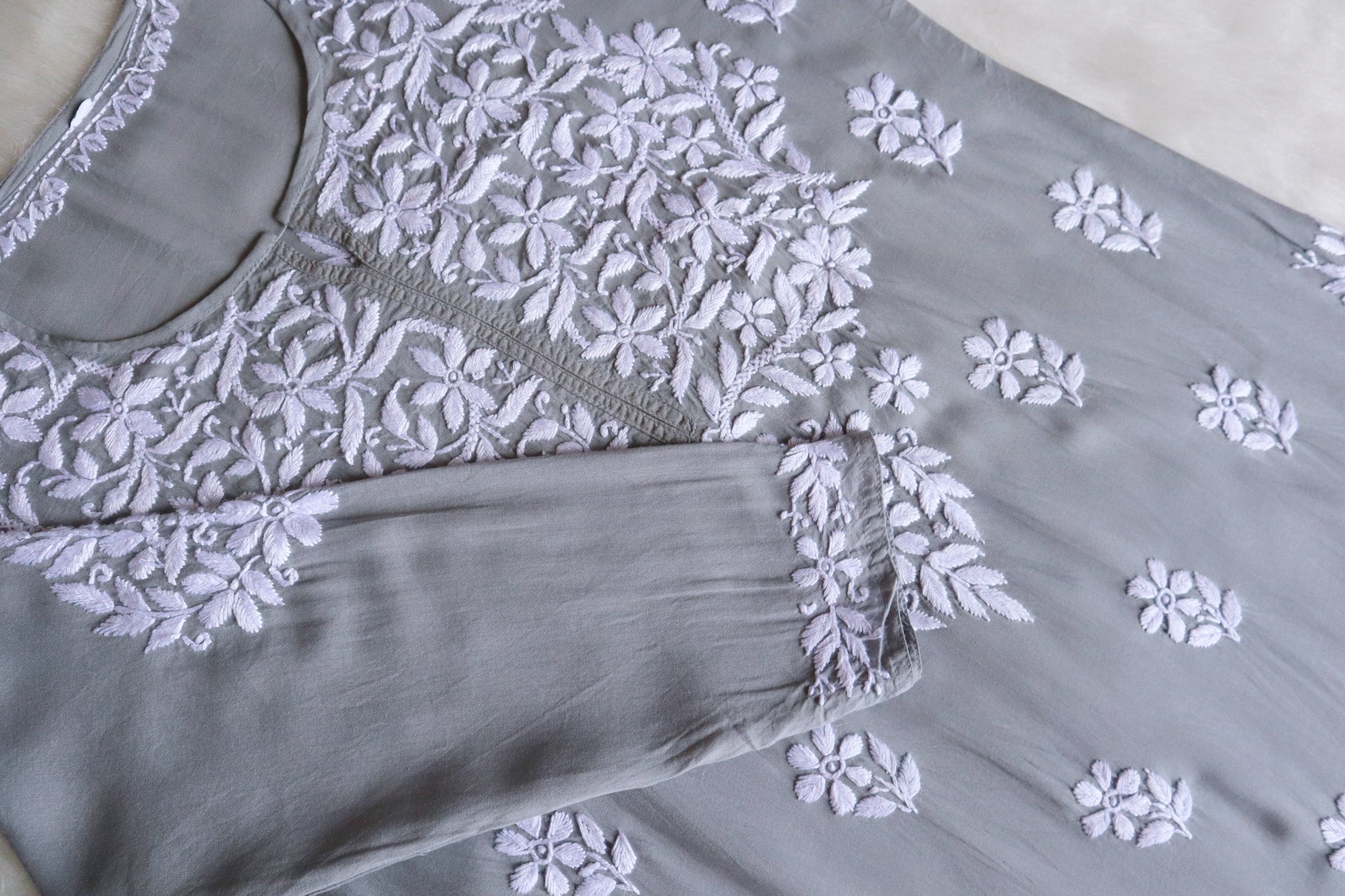 Safaa Pastel Grey Long Modale Kurta