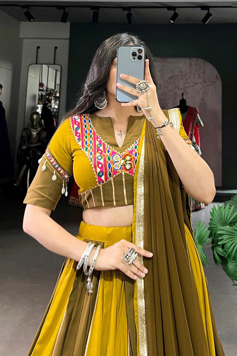Navratri Special Mustard Color Chaniya Choli For Garba