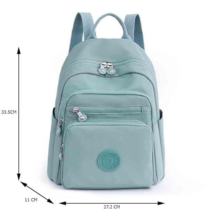 Women’s Mini Nylon Backpack – Lightweight Casual Daypack with Multiple Pockets & Adjustable Straps – Aqua Blue