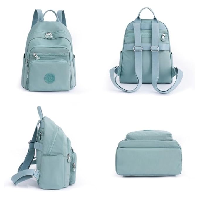 Women’s Mini Nylon Backpack – Lightweight Casual Daypack with Multiple Pockets & Adjustable Straps – Aqua Blue