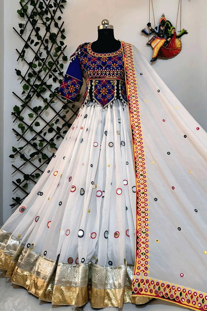 Real Mirror Work With Gamthi Work Chaniya Choli For Garba