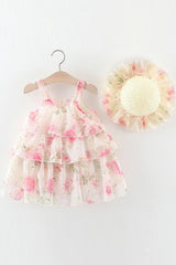 Inaya Baby Girls Pastel Flair Dress with Matching Hat – Soft Cotton Liner