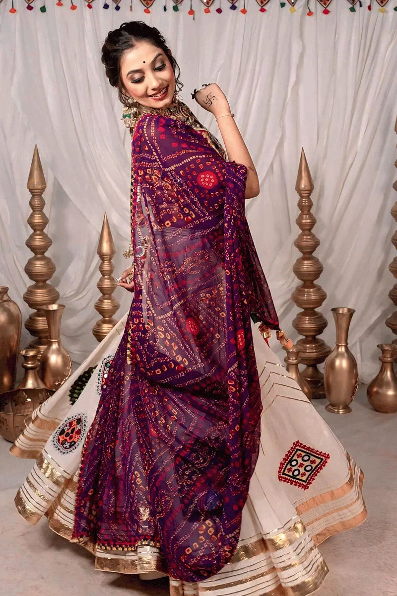 Traditional Bandhani Print With Gamthi Work Chaniya Choli For Navratri
