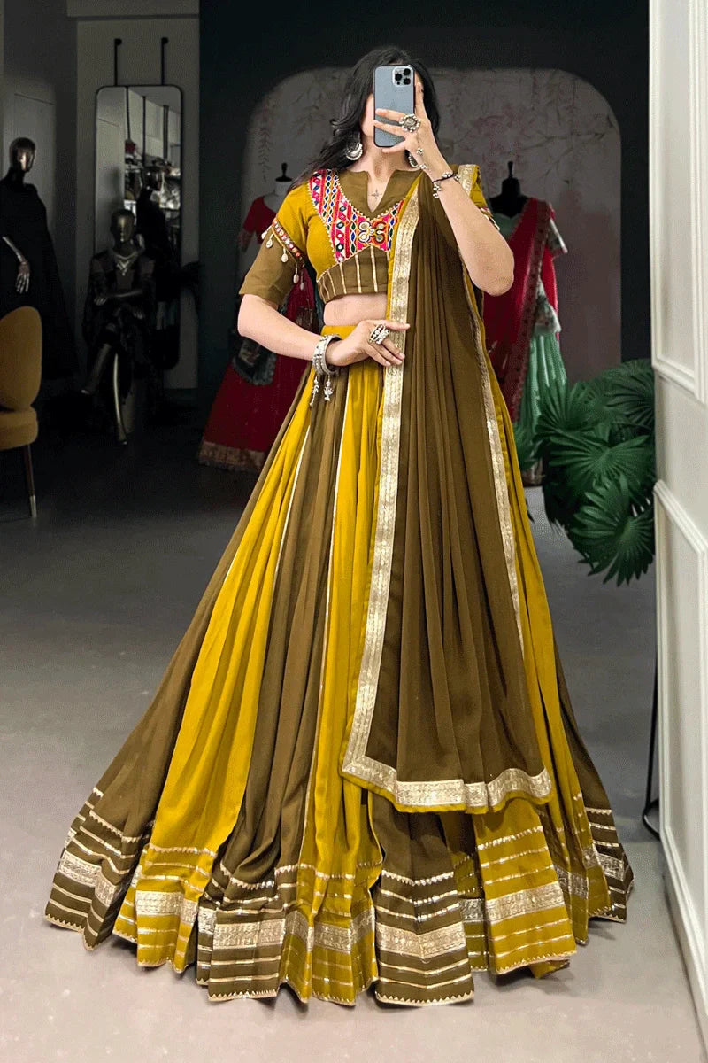 Navratri Special Mustard Color Chaniya Choli For Garba