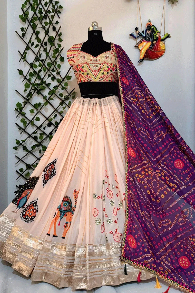 Traditional Bandhani Print With Gamthi Work Chaniya Choli For Navratri