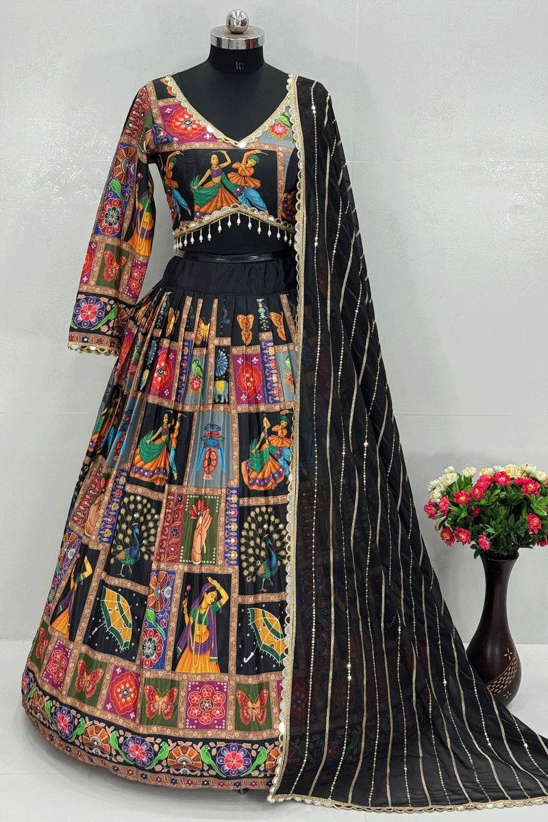 Colorful Multi Designer Black Chaniya Choli For Navratri