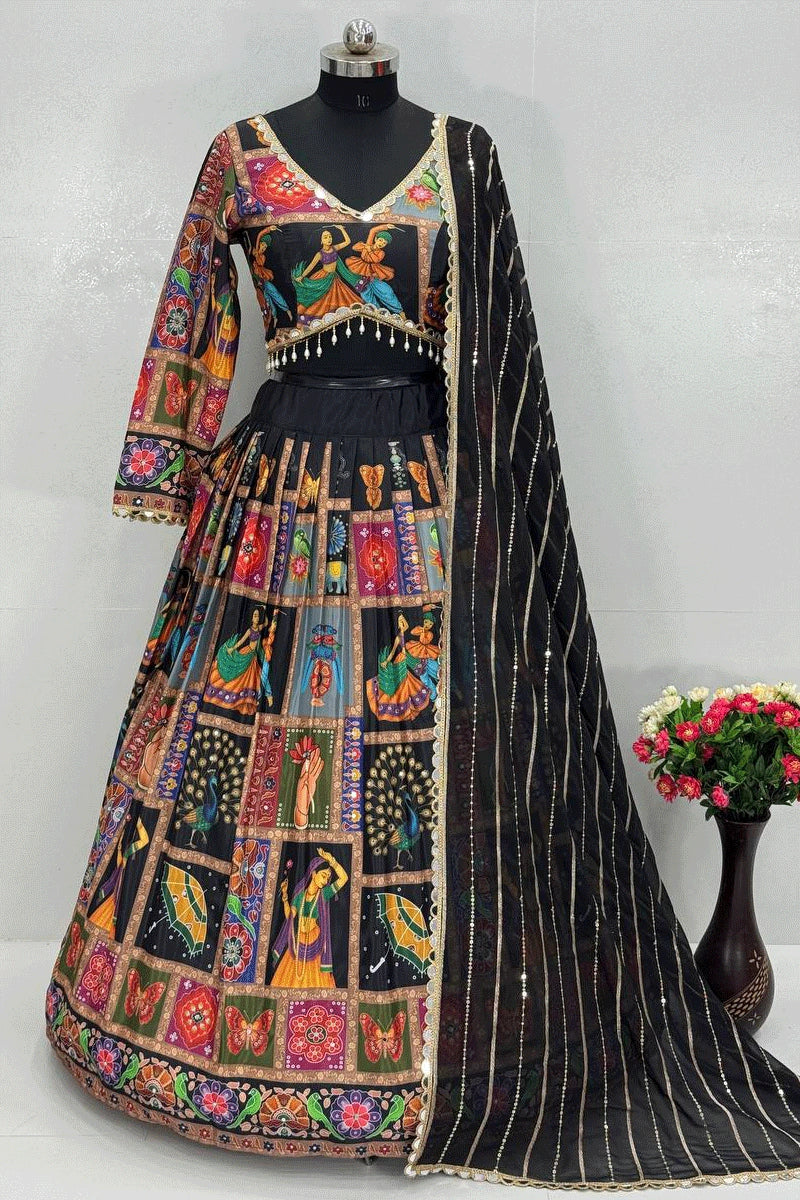 Colorful Multi Designer Black Chaniya Choli For Navratri