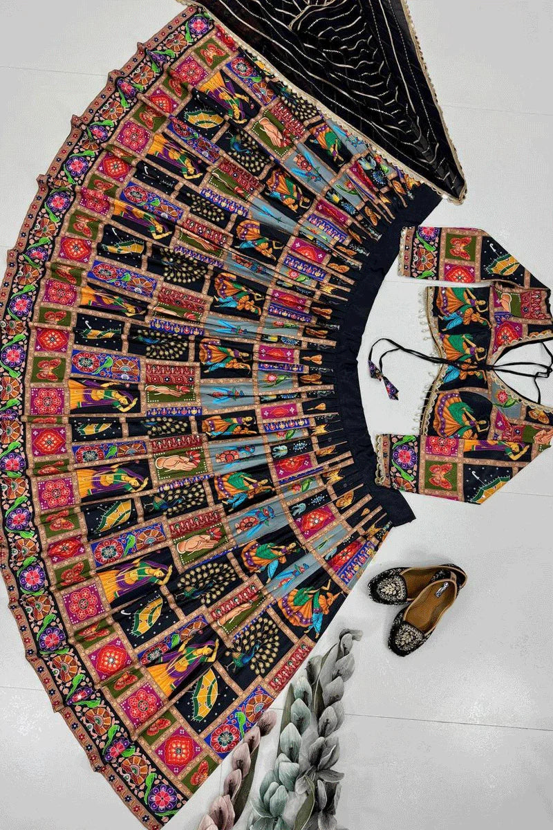 Colorful Multi Designer Black Chaniya Choli For Navratri