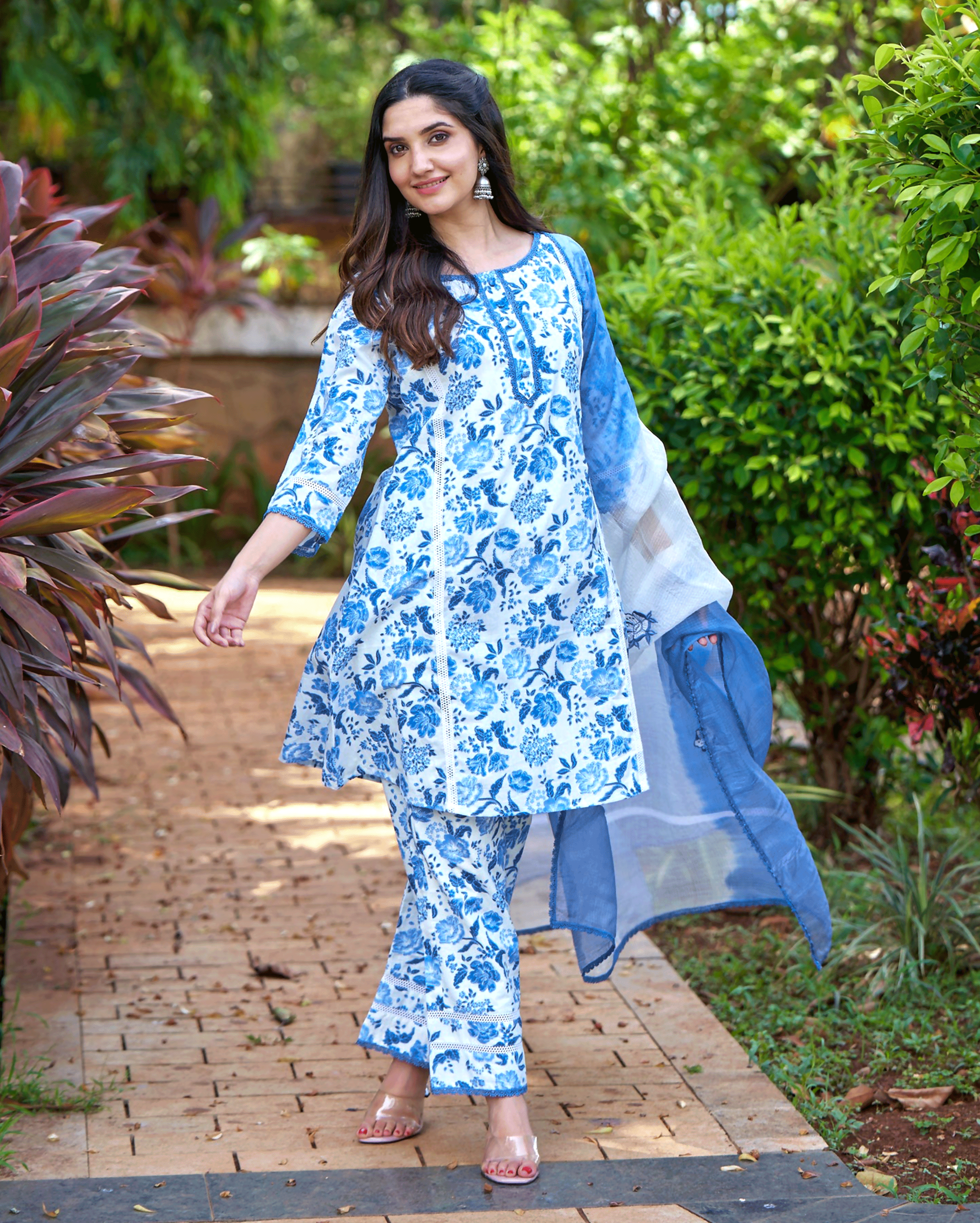 Fresh Blue Printed Cotton Suit Set