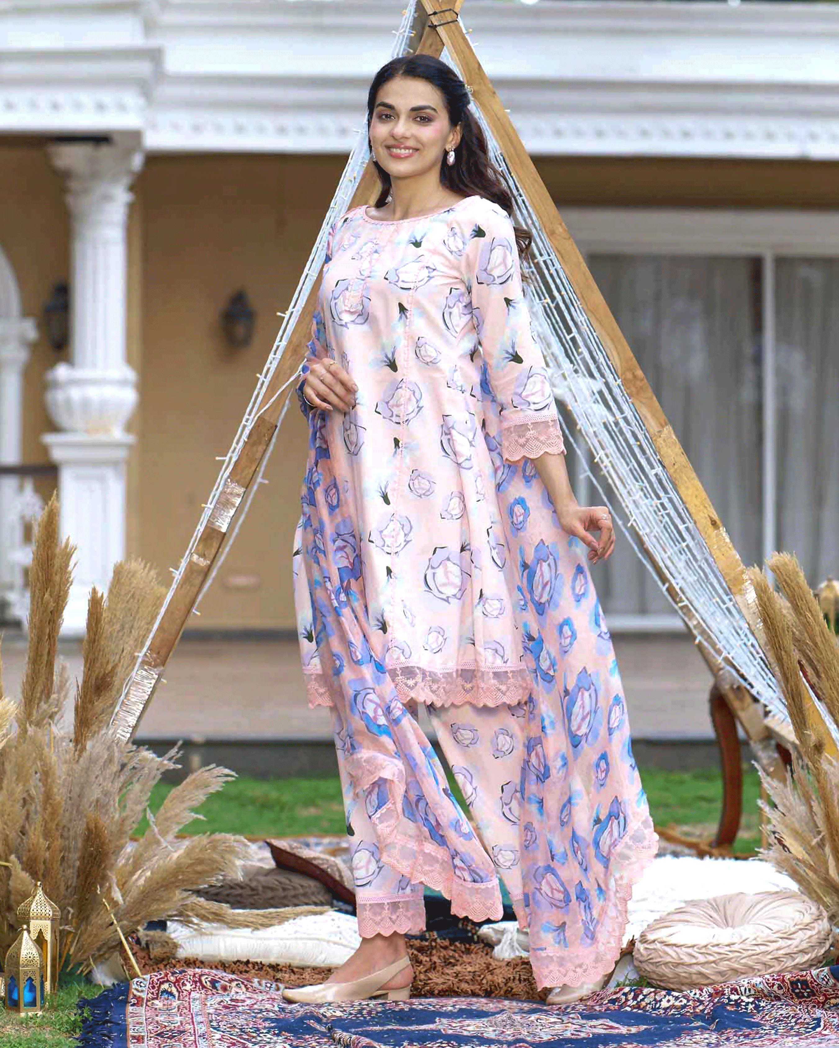 Coneflower Peach Printed Cotton Suit Set