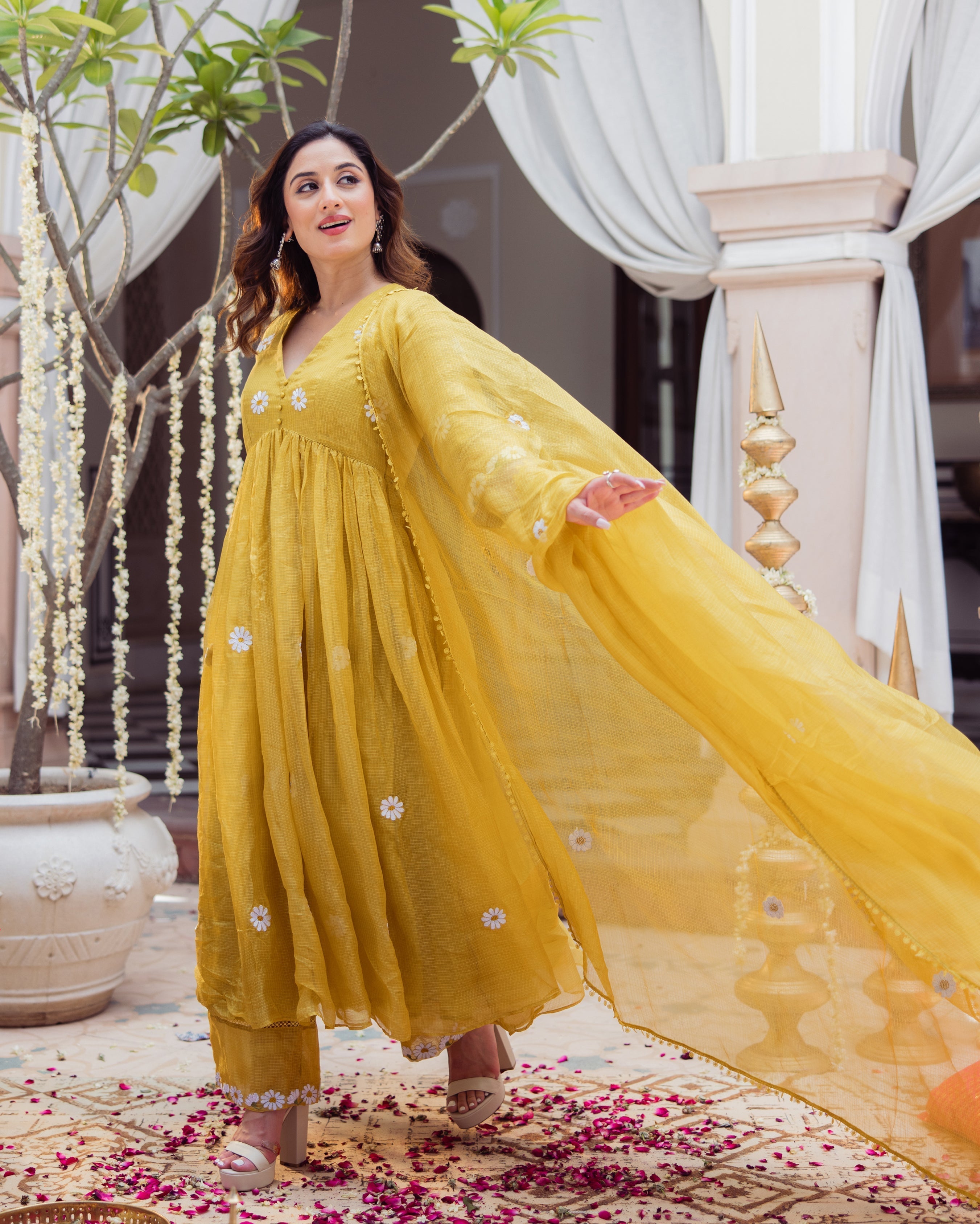 Golden Daisy Mustard Embroidered Doria Suit Set