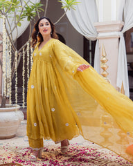 Golden Daisy Mustard Embroidered Doria Suit Set