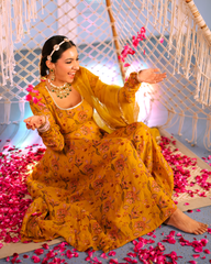 Mustard Printed Georgette Suit Set