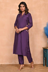 Wine-Colored Poly Viscose Co-Ord Set with Thread Embroidery & Sequin Work – Elegant & Comfortable Wear