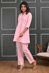 Light Pink Embroidered Cotton Co-Ord Set with Sequin Accents – Elegant & Comfortable