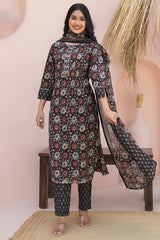 Black Floral Printed Salwar Suit in Breathable Pure Cotton for Effortless Style