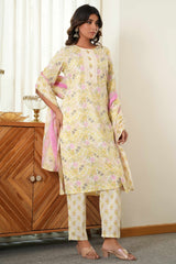 White & Green Floral Printed Pure Cotton Straight Salwar Suit for Every Occasion