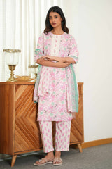 White & Pink Floral Printed Pure Cotton Straight Salwar Suit for Every Occasion