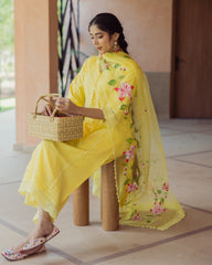 Garden Yellow Handpainted Chanderi Suit Set