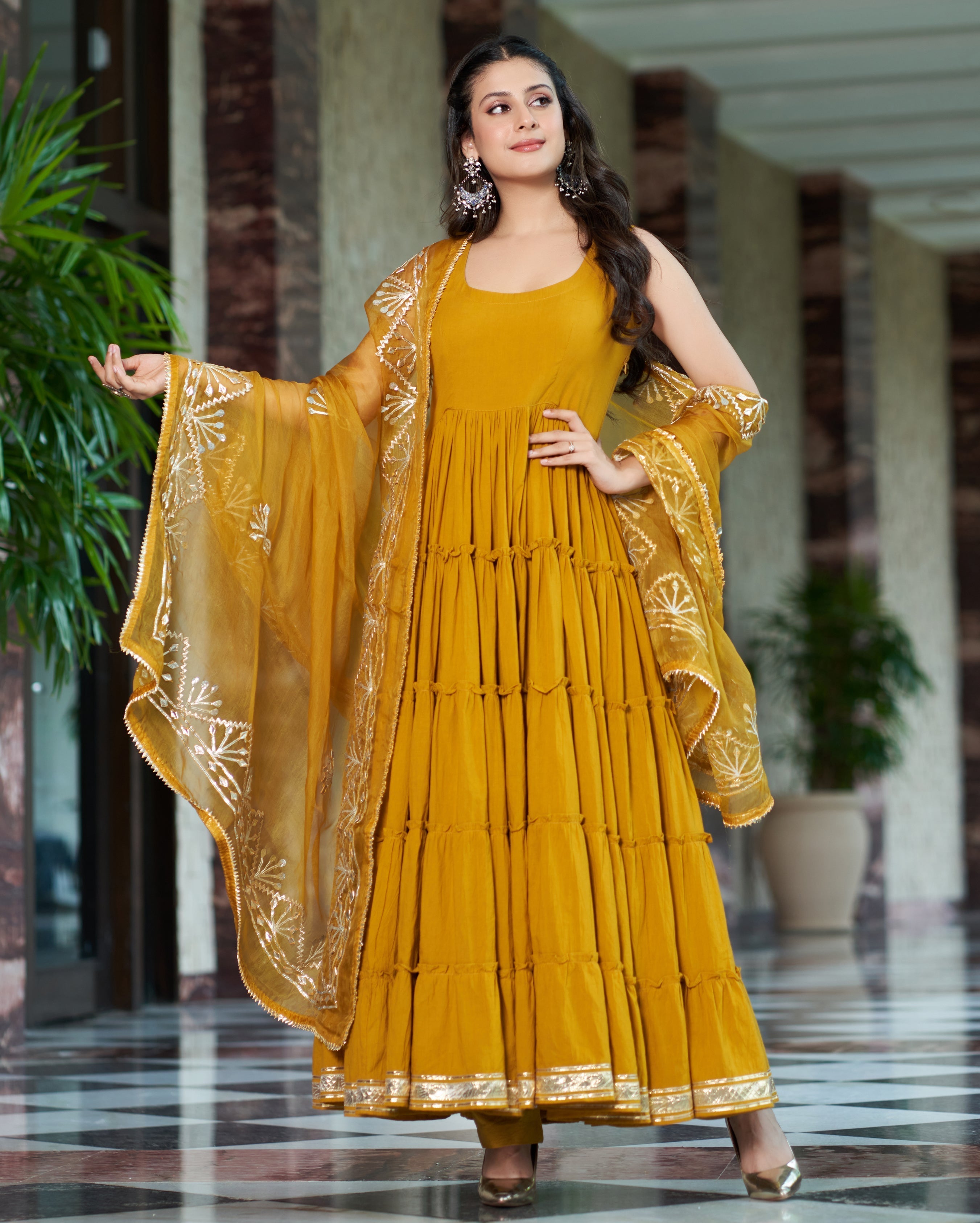Mustard Yellow Gotapatti Cotton Suit Set