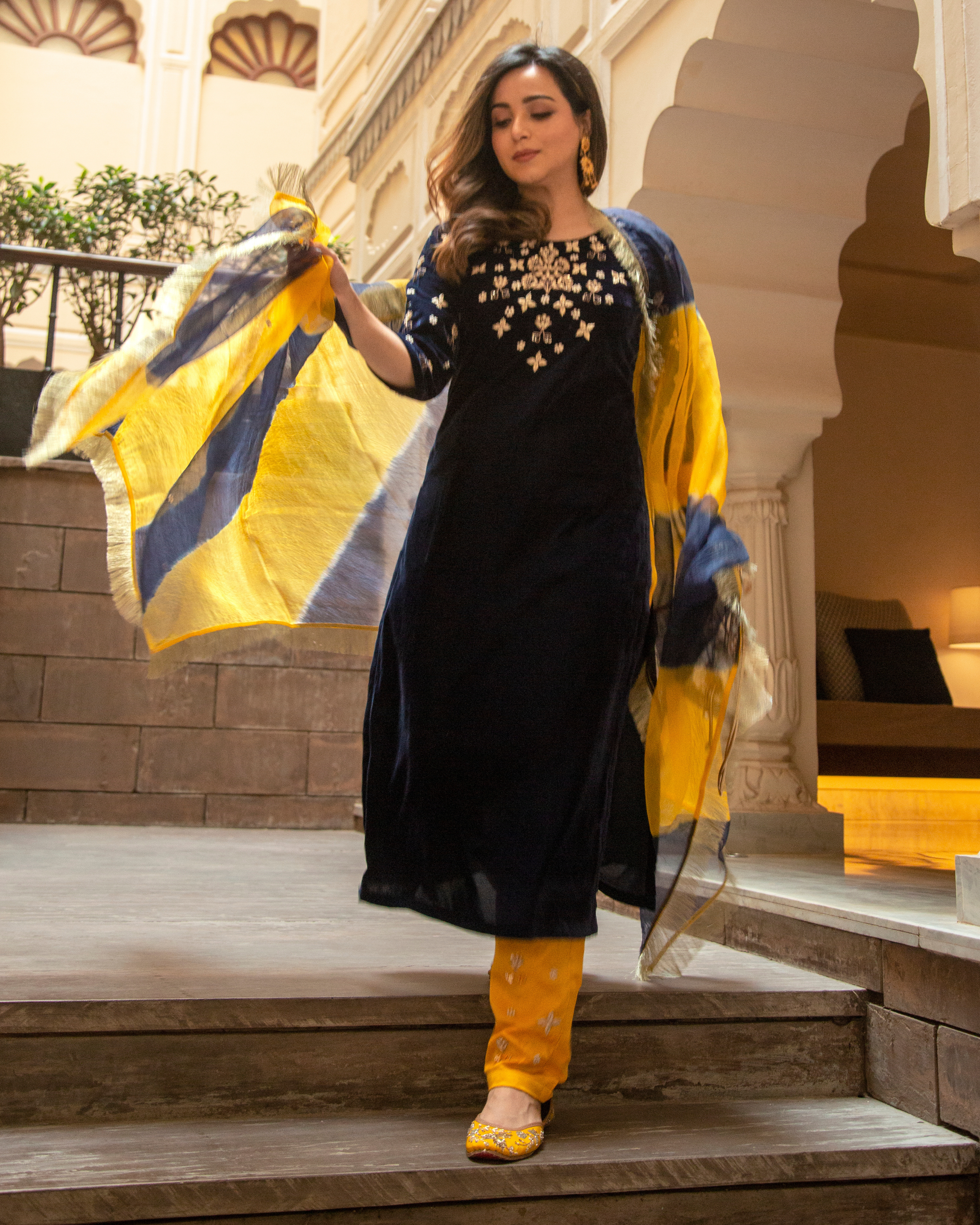 Dazzling Blue Velvet Handcrafted Suit Set