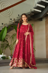Elegant Chinnon Embroidered Gown with Dupatta - Perfect Party Wear