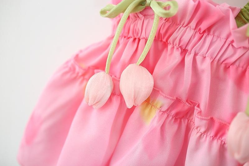 Hanging Tulip Girls Two-Piece Set – Cotton Blend Top and Bottom Outfit