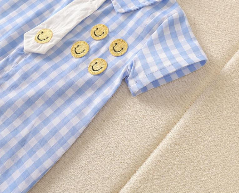 Tie & Checks Baby Boys Romper – Soft Cotton Infant Outfit, Comfortable & Stylish