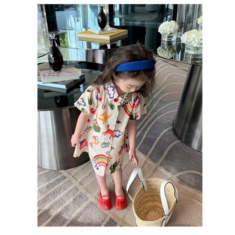 Graffiti Colourful Art Cotton Girls Dress – Fun Casual and Party Wear